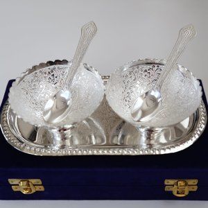 2 NWT Silver metal Bowl, 2 Silver Spoon & 1 Tray